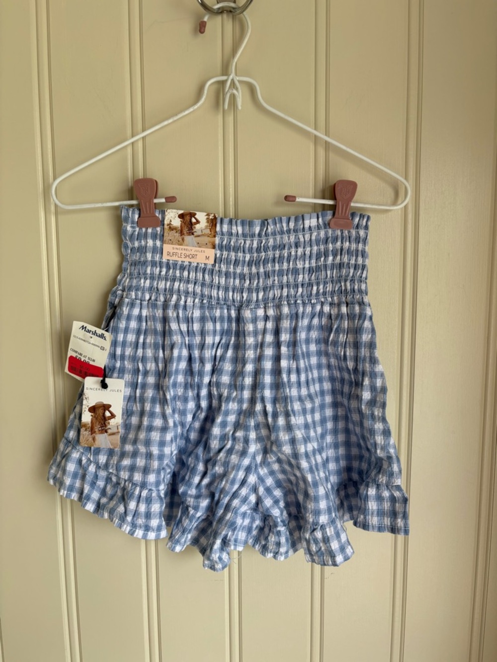 Sincerely Jules Blue and White Smocked Ruffle Shorts